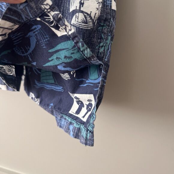 Reyn Spooner Okinawan Village Aloha Shirt Mens Sz Medium Blue Classic Hawaiian - Picture 7 of 15
